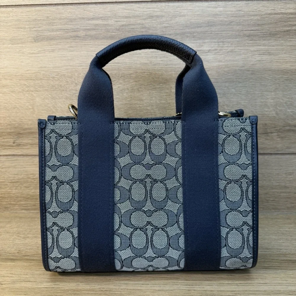 Coach Smith Tote Bag 24 Signature Jacquard Navy Blue Gray Logo CAR78 NO STRAP